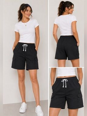 Women’s Casual Shorts Elastic Waist Soft Comfy Lightweight Cotton Cargo Size 2XL